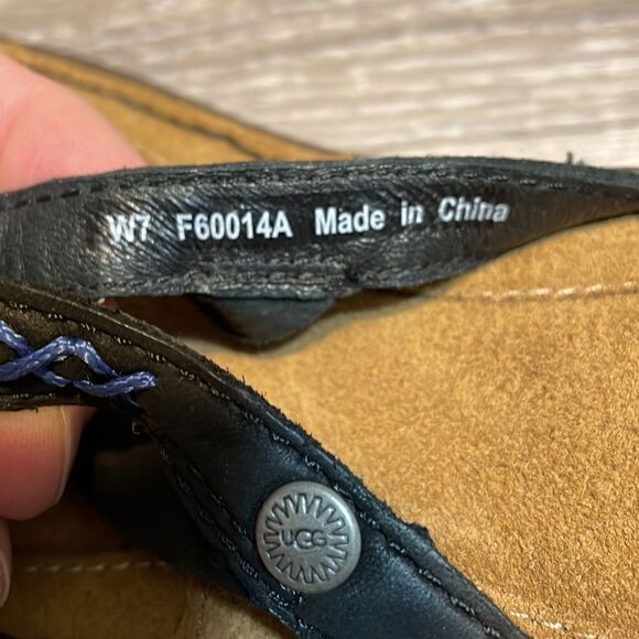 Ugg Niya Slip On Strap Black Leather Thong Women’s Size 7 Flip Flop Sandal NWOT - Picture 6 of 12
